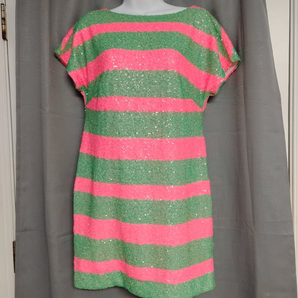 ❤️LILLY PULITZER Cucina Fully Sequined Pink / Green Party Evening Dress Size XS